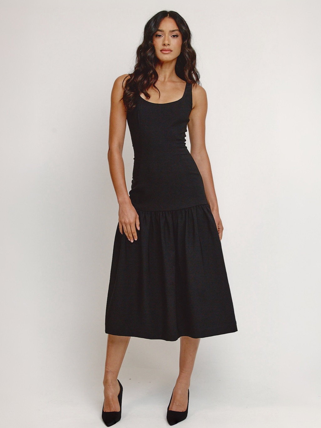 Rare London Black Drop Waist Midaxi Dress Sz 2 Msrp $162 New